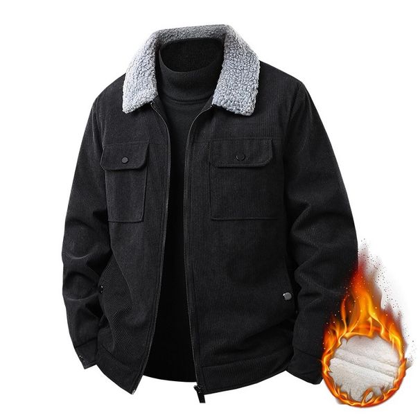 Autumn And Winter Thickened Jacket Large Size Business Lapel Seasonal Jacket Casual Loose Cotton-padded Coat_viptrois.com