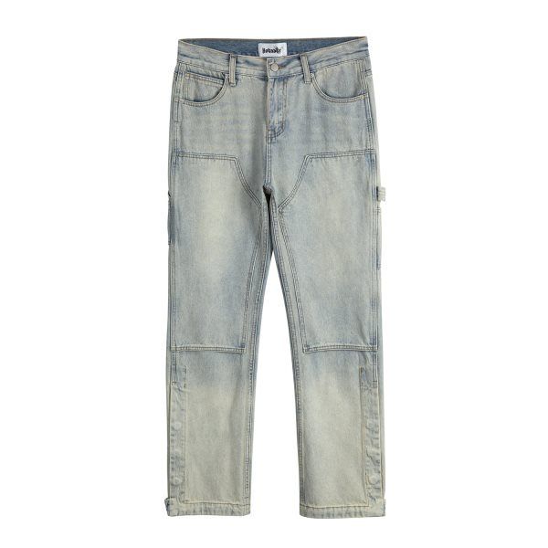 Men's Clothing High Street Water Ins Same Style Washed Vibe Style Loose Stitching Lumberjack Overalls Jeans Jeans_viptrois.com