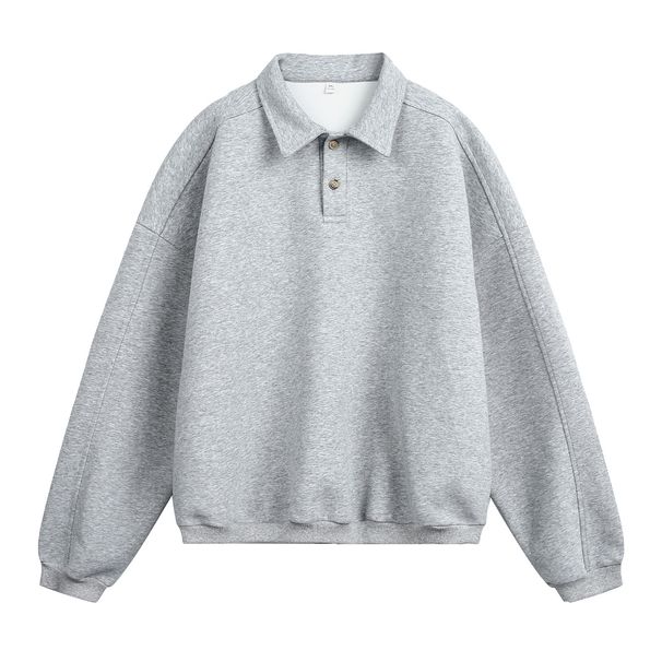 Premium Heavyweight 380g Men's Polo Sweatshirt - Relaxed Fit Lapel Collar Long Sleeve Pullover - Vintage Luxe Aesthetic For Casual & Smart Wear_viptrois.com