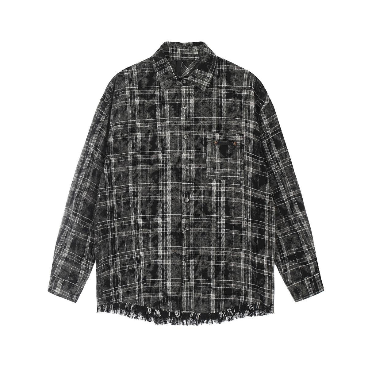 Men's Clothing American High Street Retro Niche Tie Dye Plaid Distressed Frayed Edge Shirt Men's Loose Autumn Long Sleeved Jacket Trendy_viptrois.com