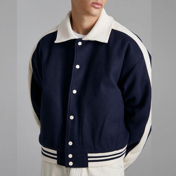 New Coats For Autumn And Winter 2025, Men's Clothing, American Fashion Contrasting Baseball Jersey Tops_viptrois.com