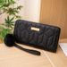 Women's Long Quilted Clutch Wallet With Embroidery & Sequins - Multi-Card Holder Coin Purse (Detachable Pom Pom Keychain)_viptrois.com
