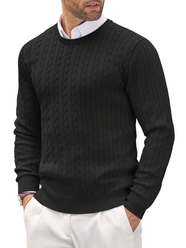 "Men's Slim-Fit Cable Knit Sweater – Classic Round Neck Pullover With Textured Design (Black/Navy/Beige, M-3XL)"_viptrois.com