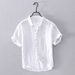 Men's Clothing Linen Short Sleeve Casual T-Shirt Relaxed Fit V-Neck Retro Breathable Shirt(White, Hemp, Gray, White Collar, Light Blue Collar)_viptrois.com