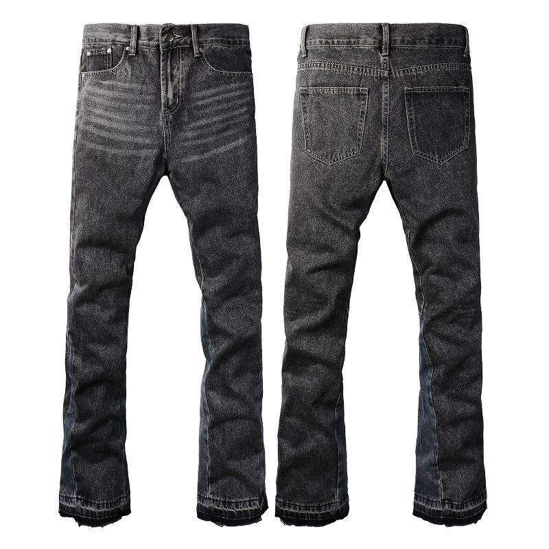 men's clothing retro cat whisker jeans washed black cleanfit distred cat whisker versatile wide leg pants_viptrois.com
