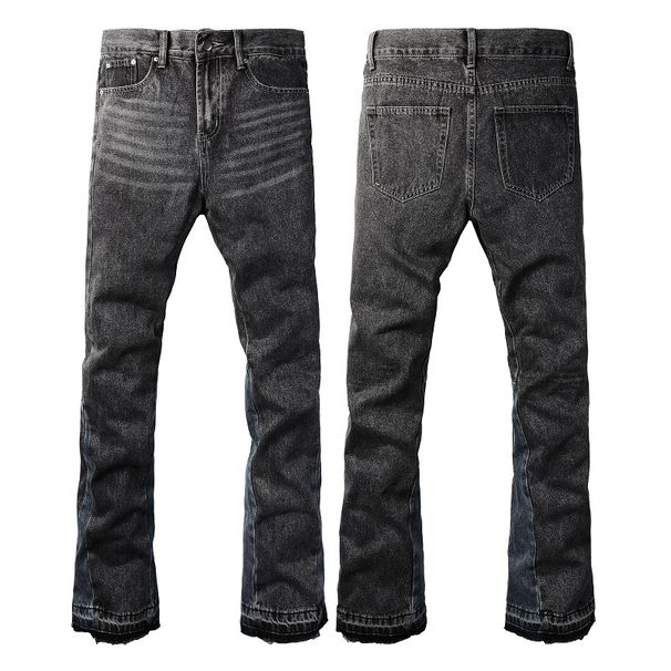 men's clothing retro cat whisker jeans washed black cleanfit distred cat whisker versatile wide leg pants_viptrois.com