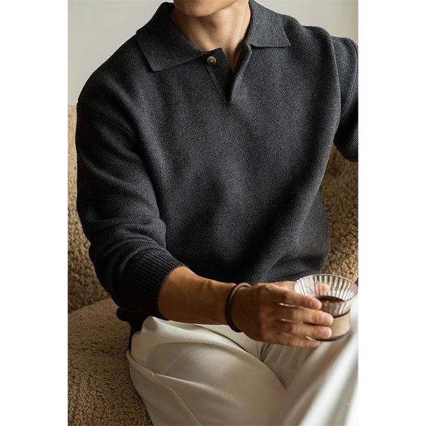 Pure Mixed Color Italian Style Lapel Half-Zip Knit For Men 2025 Autumn Winter Loose Lazy Polo Yarn Sweater_viptrois.com