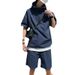 Men's Clothing New Loose Zipper Two Piece Suit Fashionable Solid Color Trend Shorts Suit_viptrois.com