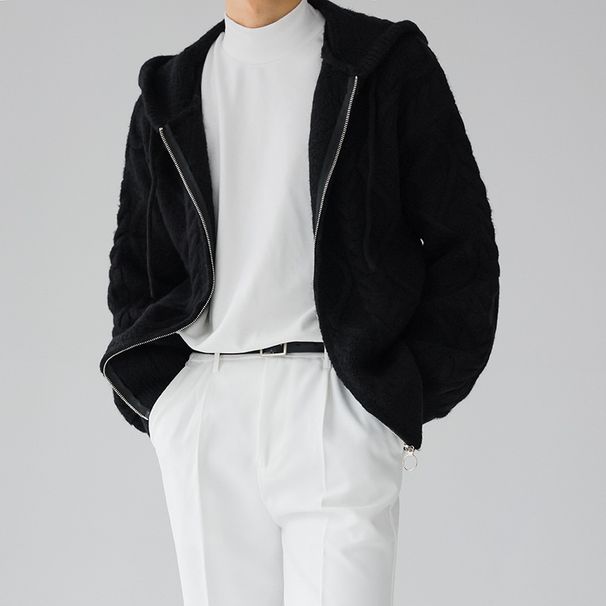 Pure Youthful Casual Hooded Jacquard For Men 2024 New Loose Slim Fit Inner Wear High-end Lazy Style Knitted Sweater_viptrois.com
