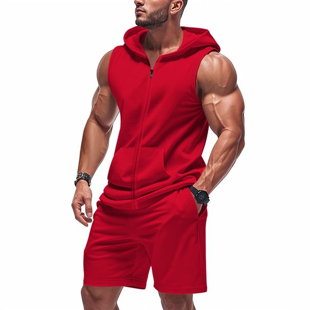 Men's Clothing (American Men's Fitness Zipper Hooded Loose Breathable Large Size Vest Shorts Sports Suit_viptrois.com