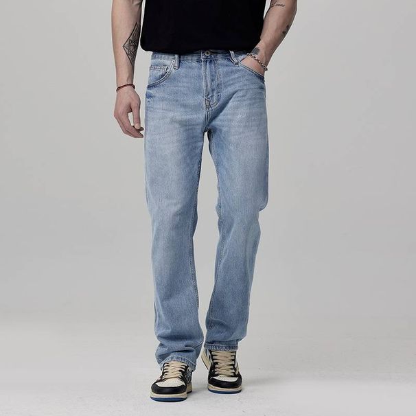 Men's Clothing Small Straight Washed, Casual, Loose, Handsome, Men's Commuting, Slim And Simple Jeans_viptrois.com