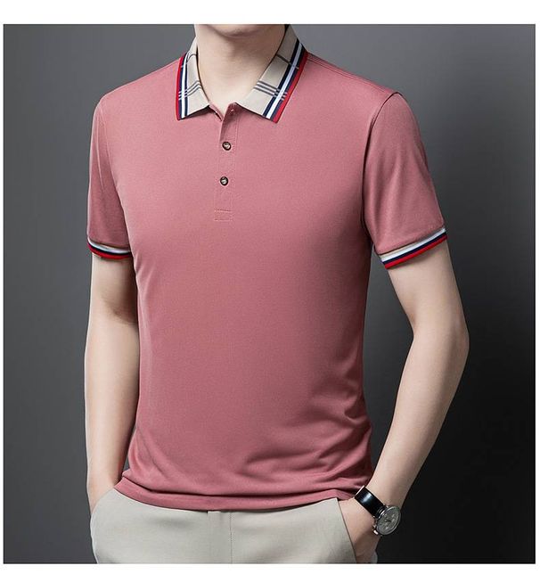 Men's Clothing Summer Men's Short Sleeved Polo Shirt Business Casual Jacquard Lapel T Shirt Ice Silk Breathable Casual All Match Polo Shirt_viptrois.com
