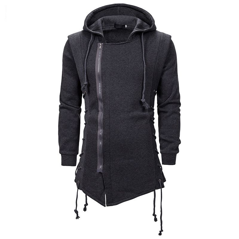 "Men's Dark Zip-Up Hoodie With Kangaroo Pocket - Oversized Fit Cotton Blend Streetwear For Casual Wear (Black, Dark Grey)"_viptrois.com