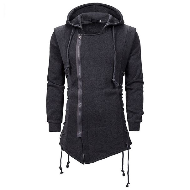 "Men's Dark Zip-Up Hoodie With Kangaroo Pocket - Oversized Fit Cotton Blend Streetwear For Casual Wear (Black, Dark Grey)"_viptrois.com