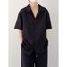 Business Korean Ice Silk Cardigan Short Sleeve Men's Summer Breathable Shirt Pleated Stripes_viptrois.com