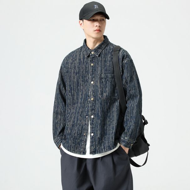 Nordmann American Retro Denim Men Long Sleeve Autumn New Loose Casual Workwear Shirt Men's Jacket Trendy_viptrois.com