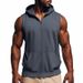 Men's New Summer Hooded Undershirt Sports Fitness Training Zipper Cardigan Sleeveless Vest Tops_viptrois.com