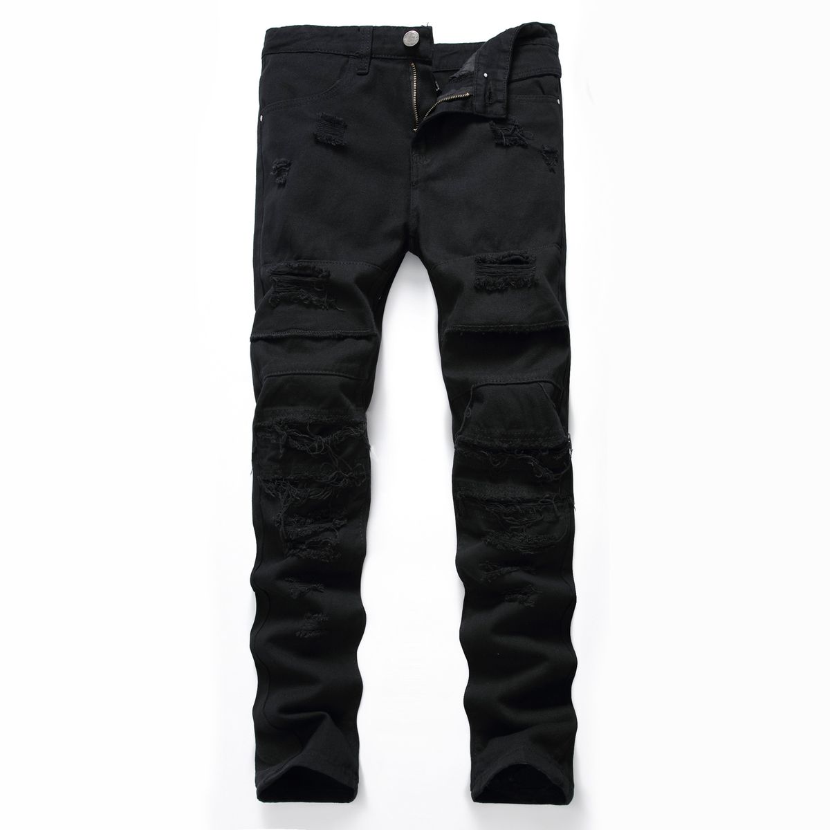 Men's Clothing Men's Black Ripped Jeans Trendy Fashion Casual Multi Tattered High Street Casual Trousers_viptrois.com