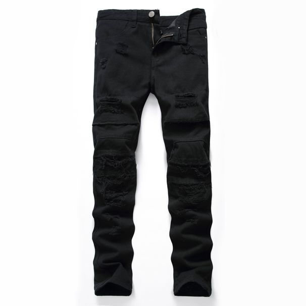 Men's Clothing Men's Black Ripped Jeans Trendy Fashion Casual Multi Tattered High Street Casual Trousers_viptrois.com