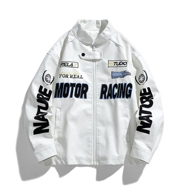 Spring And Autumn Men's Leather Jacket Loose Stand-Up Collar Embroidered PU Leather Jacket Men's Clothing_viptrois.com