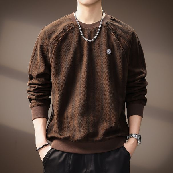 High-End American Trendy Brand Crew Neck Sweatshirt Men's Autumn New Texture Splicing Loose Long-Sleeve T-Shirt_viptrois.com