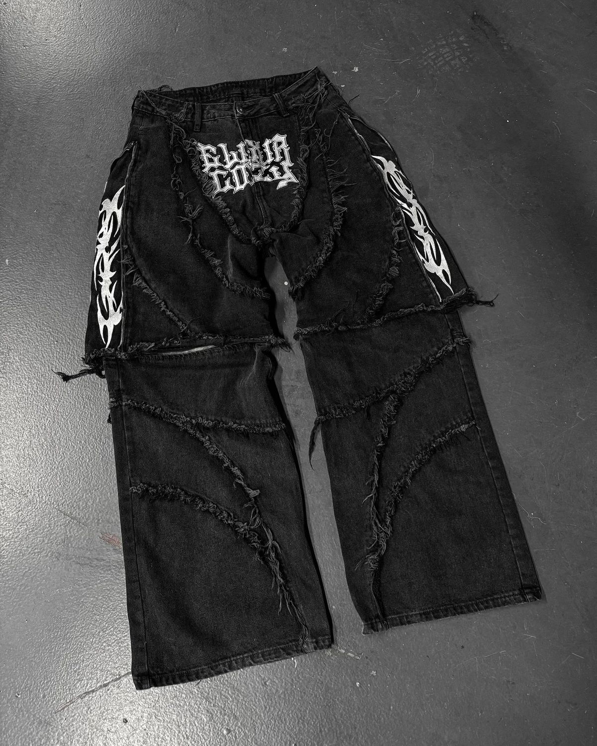 Men's Clothing Jeans Fashion American Retro Zipper Stitching Loose Patch Stripe Embroidery Fur Trim Jeans_viptrois.com