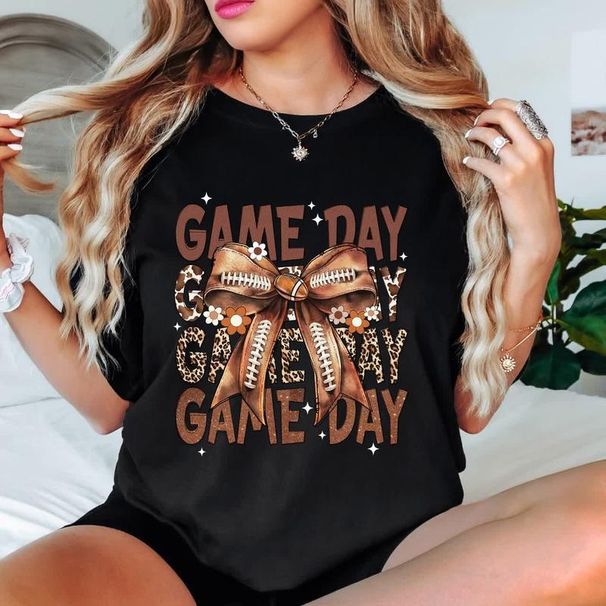 Camiseta Día Juego Para Mujeres, Coqueta Fútbol Con Lazo, Camiseta Manga Corta, Tops Temporada De Fútbol, Ropa Femenina_viptrois.com