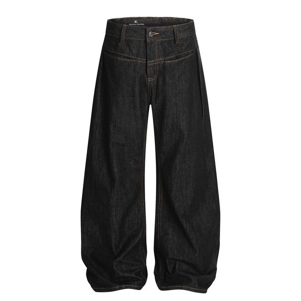 Scimitar Denim Men's Casual Versatile Dad Design Sense Personality Pocket Stitching Topstitch Silhouette Sickle Pants_viptrois.com