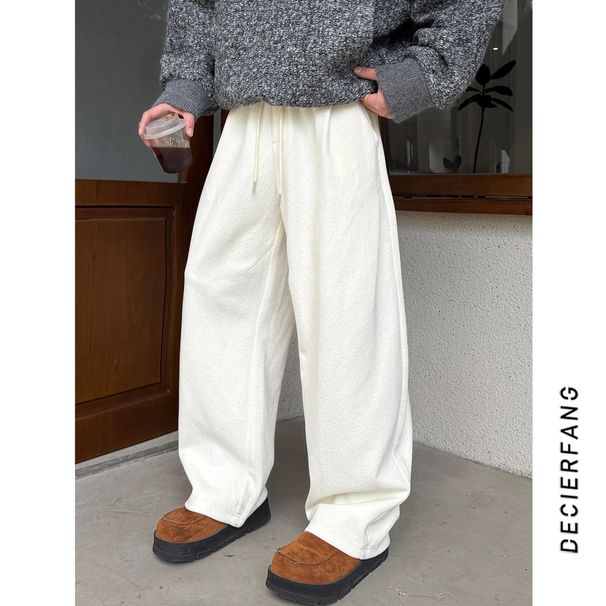 Autumn Winter New Comfortable Fashion Solid Color Casual Men Simple Versatile Loose Thickened Long Pants Unisex_viptrois.com