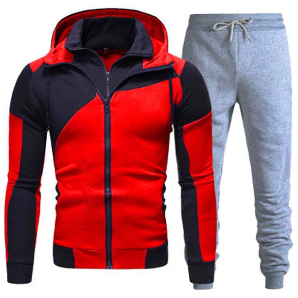 Men's Clothing Zipper Shirt Foreign Trade Double Zipper Men's Sweatshirt Patchwork Slim Fit Hooded Cardigan Men's Sweatshirt Suit Men_viptrois.com