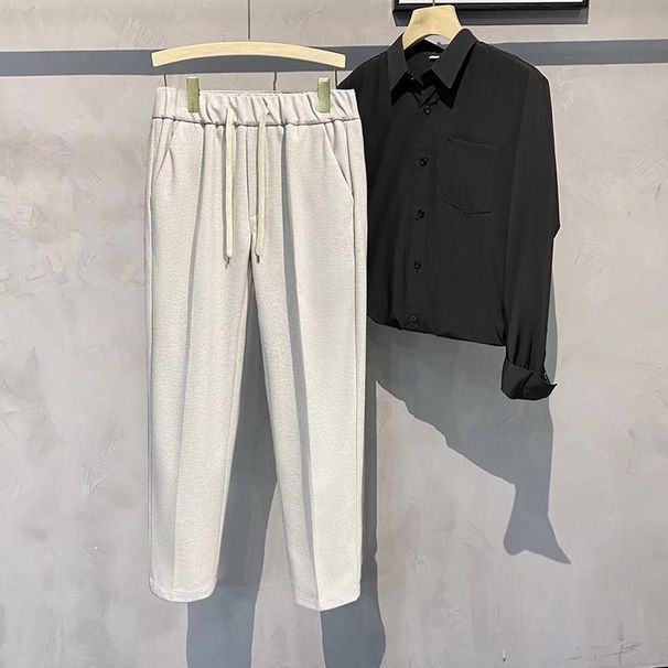Men's Clothing Men's Style Casual Trousers Slim Fit Woolen Loose Straight Leg Pants Autumn Winter Trendy 9/10 Length_viptrois.com