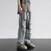 Men's Clothing Ripped Jeans Men Summer New Thin Design Niche Washed Distressed Loose Straight Trousers_viptrois.com