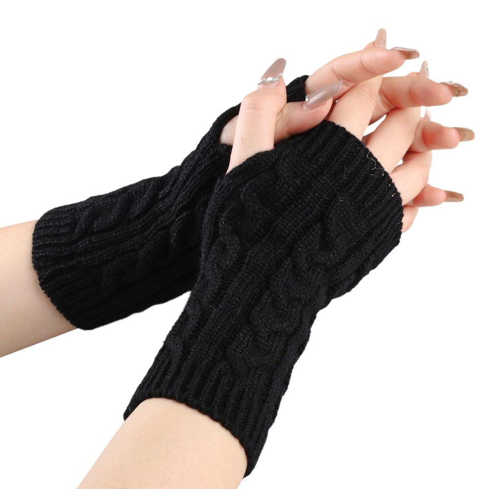 Unisex Wool half finger gloves writing play mobile phone couple short cuff twist knit warm fingertip_viptrois.com