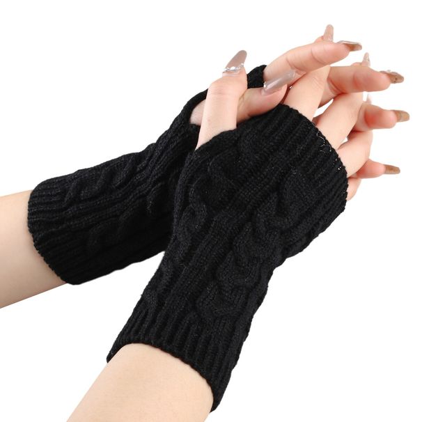 Unisex Wool half finger gloves writing play mobile phone couple short cuff twist knit warm fingertip_viptrois.com