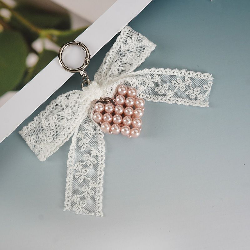 New Ballet Lace Lace Bow Handmade Pearl Love Pendant Korean Style Decorative Keychain Bag Ornaments_viptrois.com