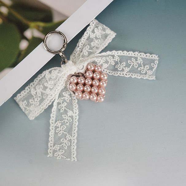 New Ballet Lace Lace Bow Handmade Pearl Love Pendant Korean Style Decorative Keychain Bag Ornaments_viptrois.com