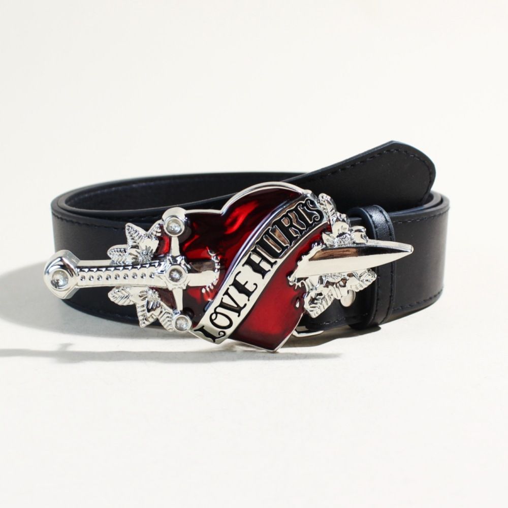 Unisex Heart-Piercing Design Belt - Oversized Buckle Smooth Clasp Casual Waistband For Men/Women (Trendy Gothic Punk Accessory)_viptrois.com