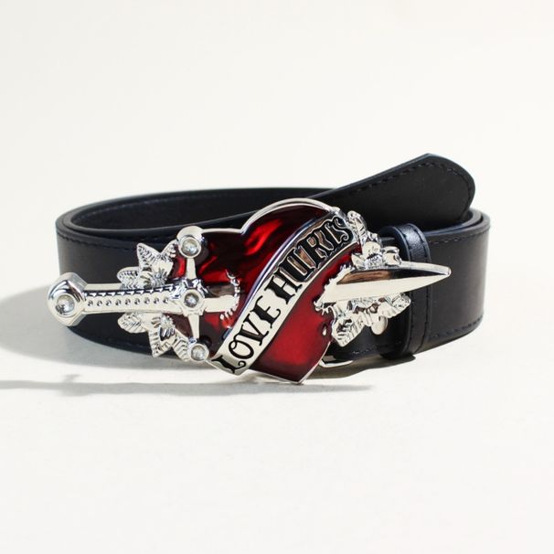Unisex Heart-Piercing Design Belt - Oversized Buckle Smooth Clasp Casual Waistband For Men/Women (Trendy Gothic Punk Accessory)_viptrois.com