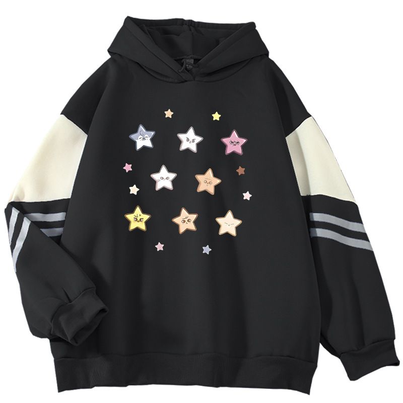 American Style Color Block Loose Niche Star Cute Cartoon Pullover Outerwear Cool Top Sweatshirt_viptrois.com