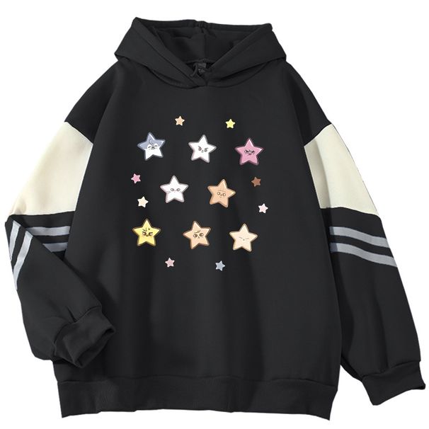 American Style Color Block Loose Niche Star Cute Cartoon Pullover Outerwear Cool Top Sweatshirt_viptrois.com