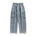 Men's Clothing Double Stereo Pocket Jeans Retro Washed Splicing Straight Loose Trousers_viptrois.com