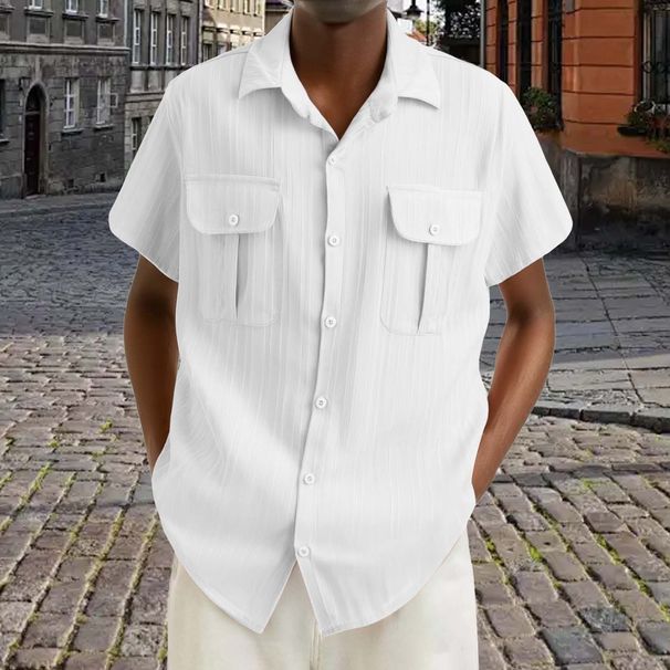 Cross-Border European And American New Summer Solid Color Casual Short-Sleeved Button Cardigan Sports Loose Turn-Down_viptrois.com