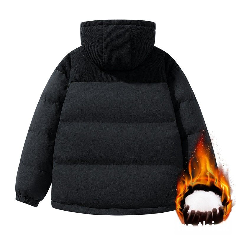 Corduroy Cotton-padded Coat For Men, Loose Color Matching Removable Hat, Cotton-padded Jacket For Men_viptrois.com