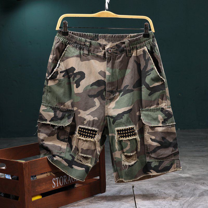 Men's Camouflage Cargo Shorts - Tactical Outdoor Casual Denim Shorts For Summer, Military Style Work Shorts With Multiple Pockets_viptrois.com