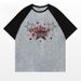 American Street Star Printed Pure Cotton Short Sleeved Summer Ins Trendy Brand Loose Splicing Contrasting Color Top_viptrois.com