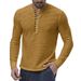 Men’s Striped Henley Shirt – Long Sleeve Corduroy Button-Up For Casual & Smart-Casual Wear (S-3XL, Yellow/Burgundy/Green/Navy)_viptrois.com