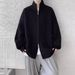 Double-Zip Cardigan Jacket – Oversized Streetwear Sweater With Stand Collar (M-3XL, Grey/Black)_viptrois.com