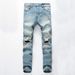 Men's Clothing New Denim Slightly Elastic Knee Ripped Jeans Trendy Street_viptrois.com