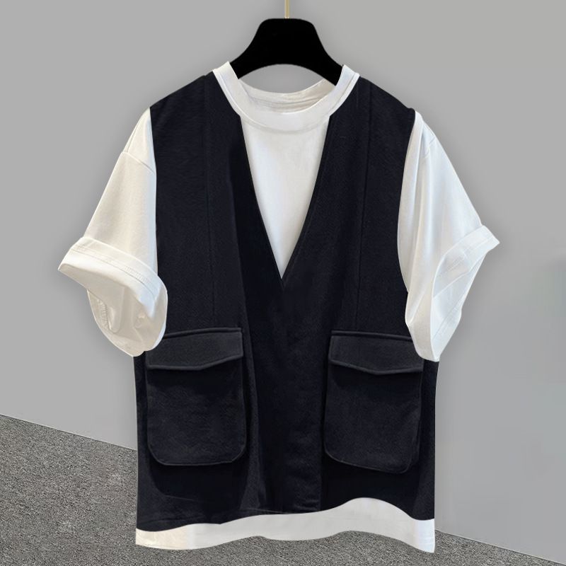 Men's Clothing Niche Design Short Sleeved T Shirt Men's Summer Of The Trend Of Workwear Three Dimensional Pocket Loose Half Sleeved T Shirt_viptrois.com