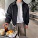 Men's Winter Faux Suede Bomber Jacket With Stand Collar - Trendy Loose Fit Unisex Zip Up Outerwear For Casual Streetwear (Black/Brown)_viptrois.com